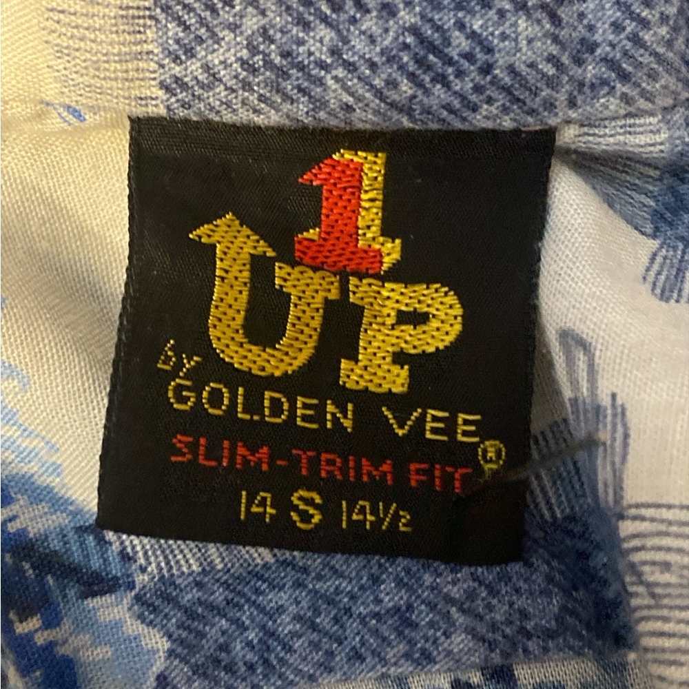 Rare 70s Vintage “1UP by Golden Vee” Slim-Trim Fit Patchwork Plaid Shirt Men’s s - Picture 2 of 6